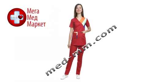 Купить Медицинский костюм женский Рио красный/комби №1061 цена, характеристики, отзывы